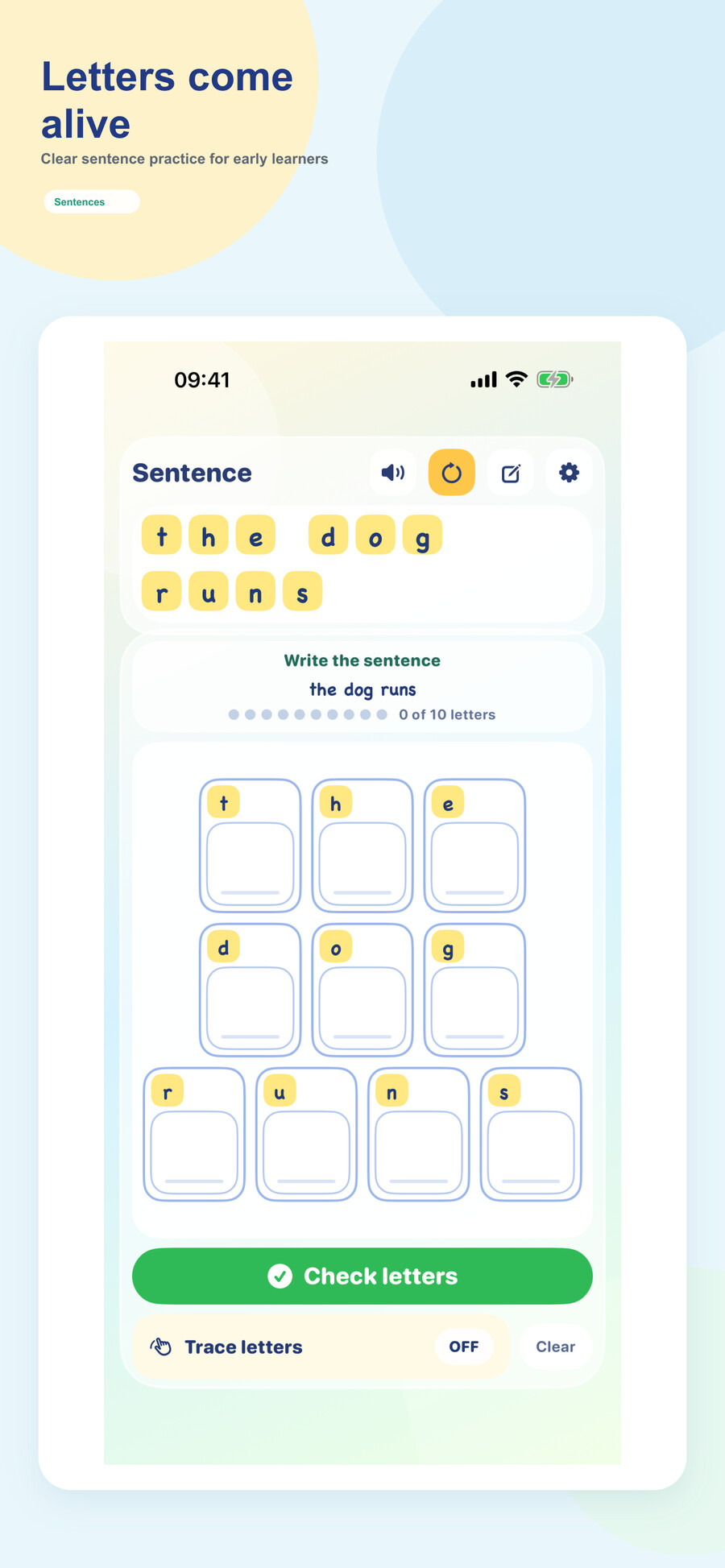 Let’s Build Sentences letter-sound handwriting practice
